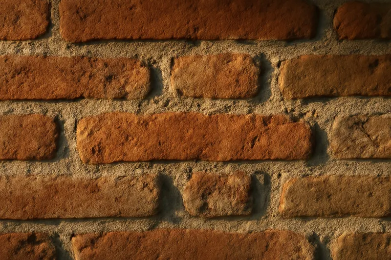 Gros plan sur un mur de briques foraines toulousaines aux teintes orangées et roses variées