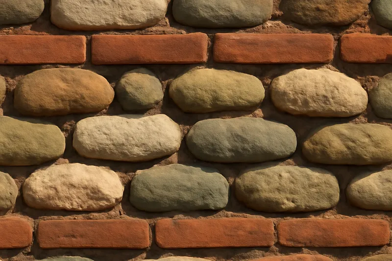 Mur mixte de brique foraine et galets de Garonne typique de l'architecture rurale toulousaine