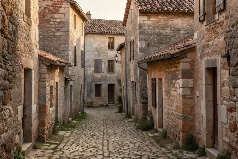 Ruelle pittoresque de Puycelsi avec ses maisons anciennes en pierre